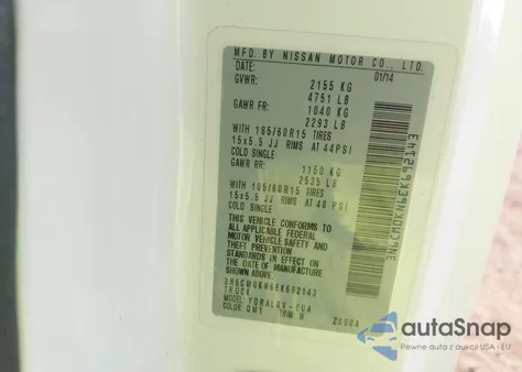 2014 Nissan Nv200 Sv from USA, damaged, VIN 3N6CM0KN6EK692143